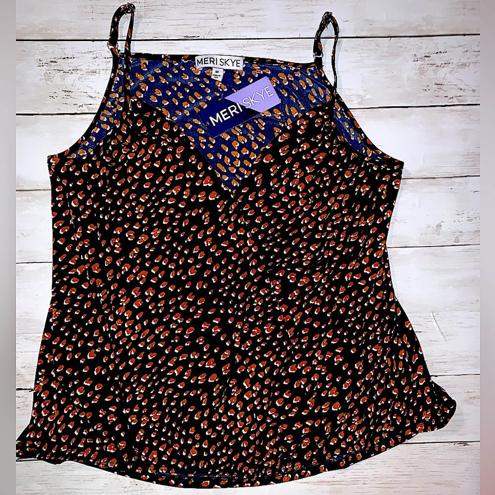MERI SKYE Navy Brown/Multi CHEMISE CAMI SLINKY TOP!